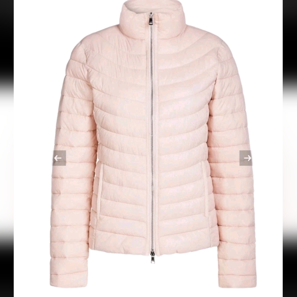 Oui Women’s Pale Pink Quilted Puffer Down Jacket Size Small Winter Ski Luxury